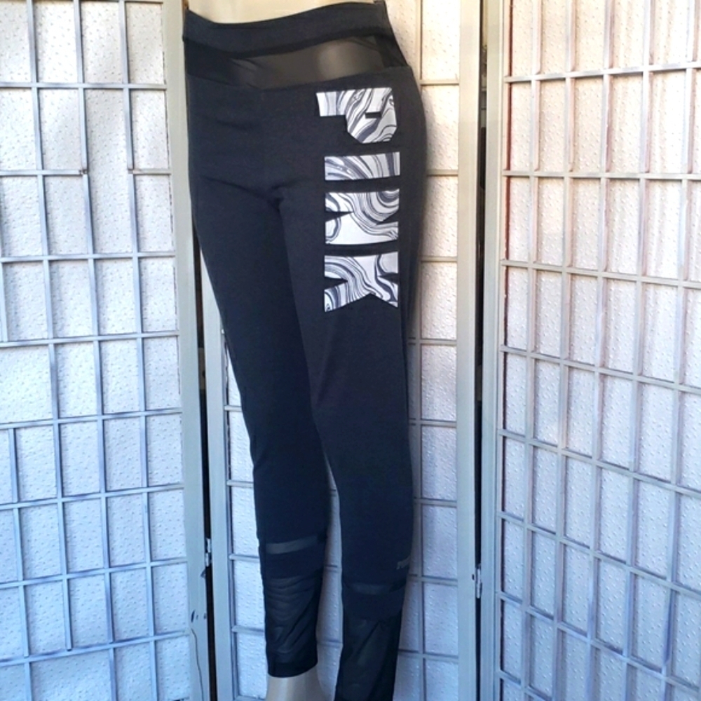 PINK by Victoria Secret charcol gray and mesh details leggings L